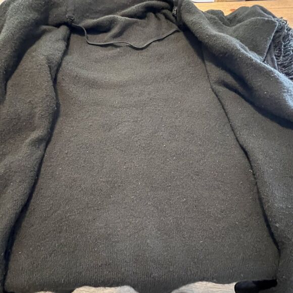 GILI Long Sleeve Open Front Black Draped Oversized Cardigan Fringed Poncho SzM-L - Picture 12 of 12